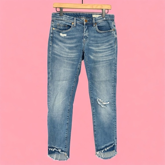 Blank NYC Light Blue Distressed Ankle Cropped Skinny Jeans MidRise Raw Hem Sz 27 - Picture 1 of 14